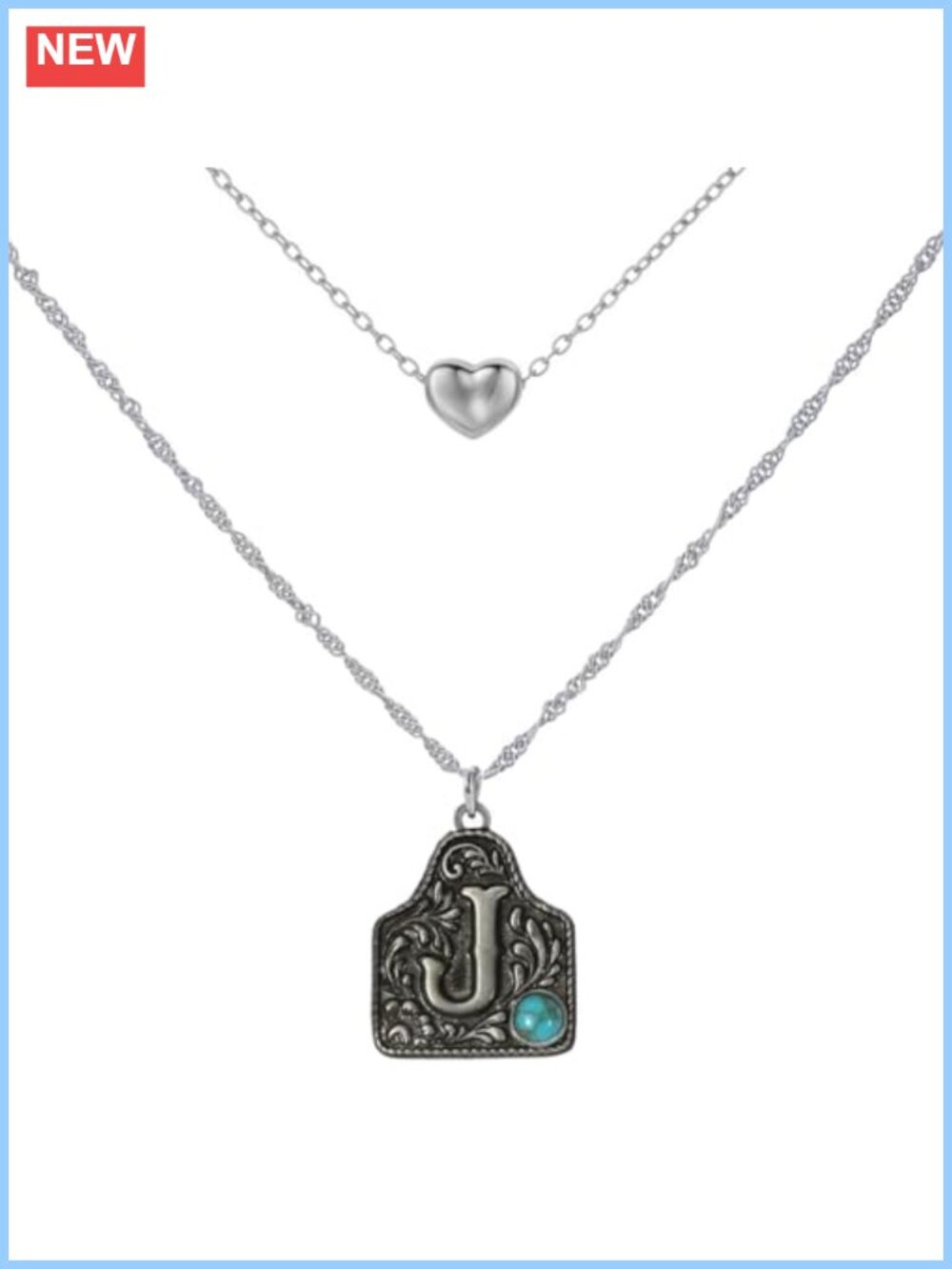 Western Cowgirl Initial Necklace Belt Buckle Cow Tag Jewelry Layered